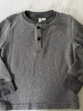 Janie and Jack Gray Waffle-Knit Henley thermal